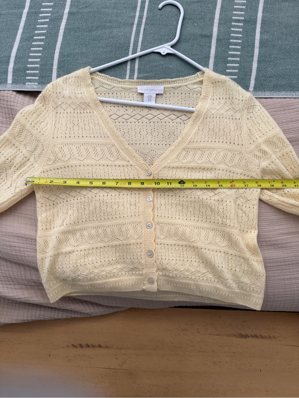 House of Harlow 1960 Pale Yellow Open-Knit V-Neck Cardigan - Picture 4 of 4